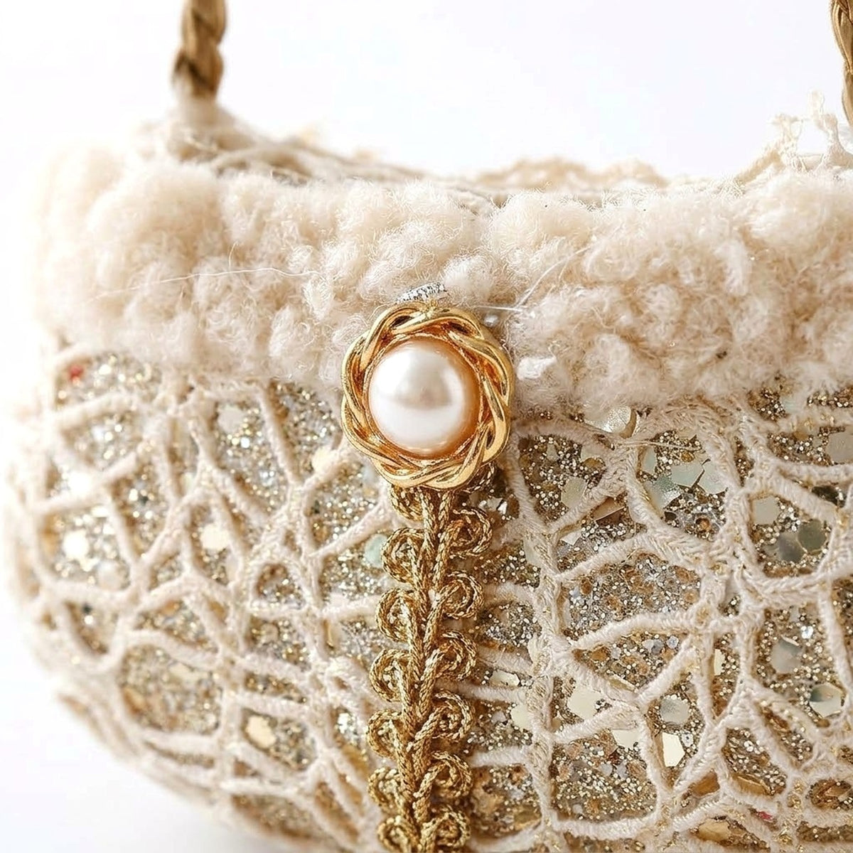 Champagne Lace Christmas Ornament – Tree, Handbag, Santa Hat, Boot or Mitten Hanging Decoration
