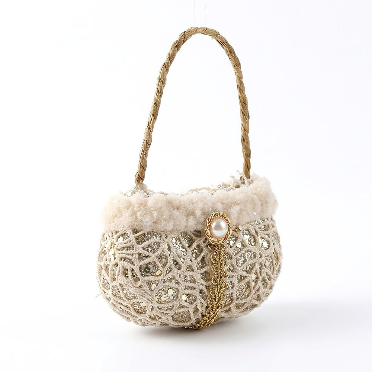 Champagne Lace Christmas Ornament – Tree, Handbag, Santa Hat, Boot or Mitten Hanging Decoration