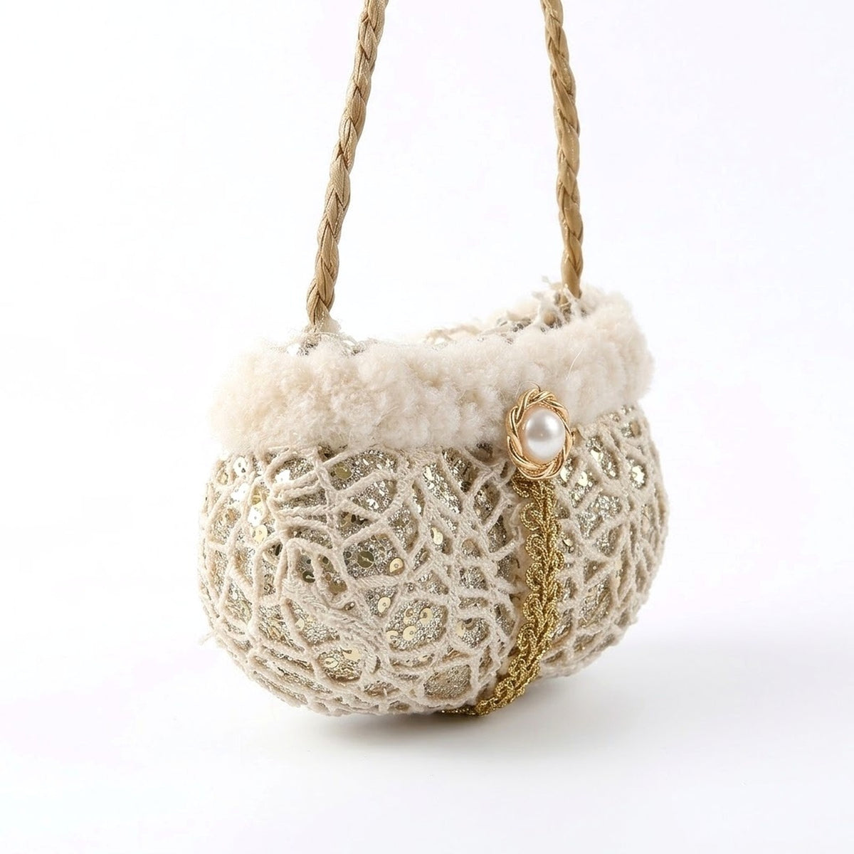 Champagne Lace Christmas Ornament – Tree, Handbag, Santa Hat, Boot or Mitten Hanging Decoration