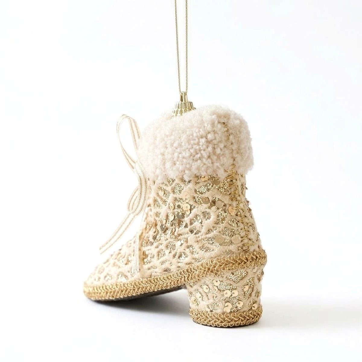 Champagne Lace Christmas Ornament – Tree, Handbag, Santa Hat, Boot or Mitten Hanging Decoration