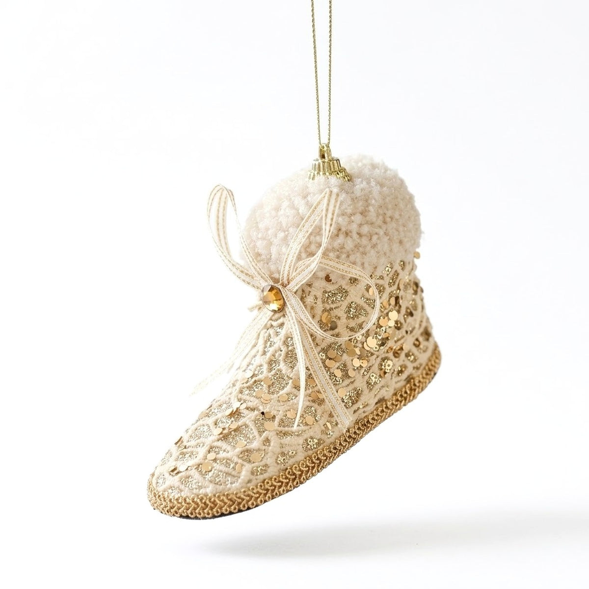 Champagne Lace Christmas Ornament – Tree, Handbag, Santa Hat, Boot or Mitten Hanging Decoration