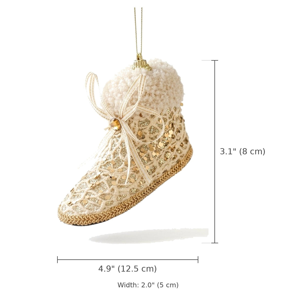 Champagne Lace Christmas Ornament – Tree, Handbag, Santa Hat, Boot or Mitten Hanging Decoration