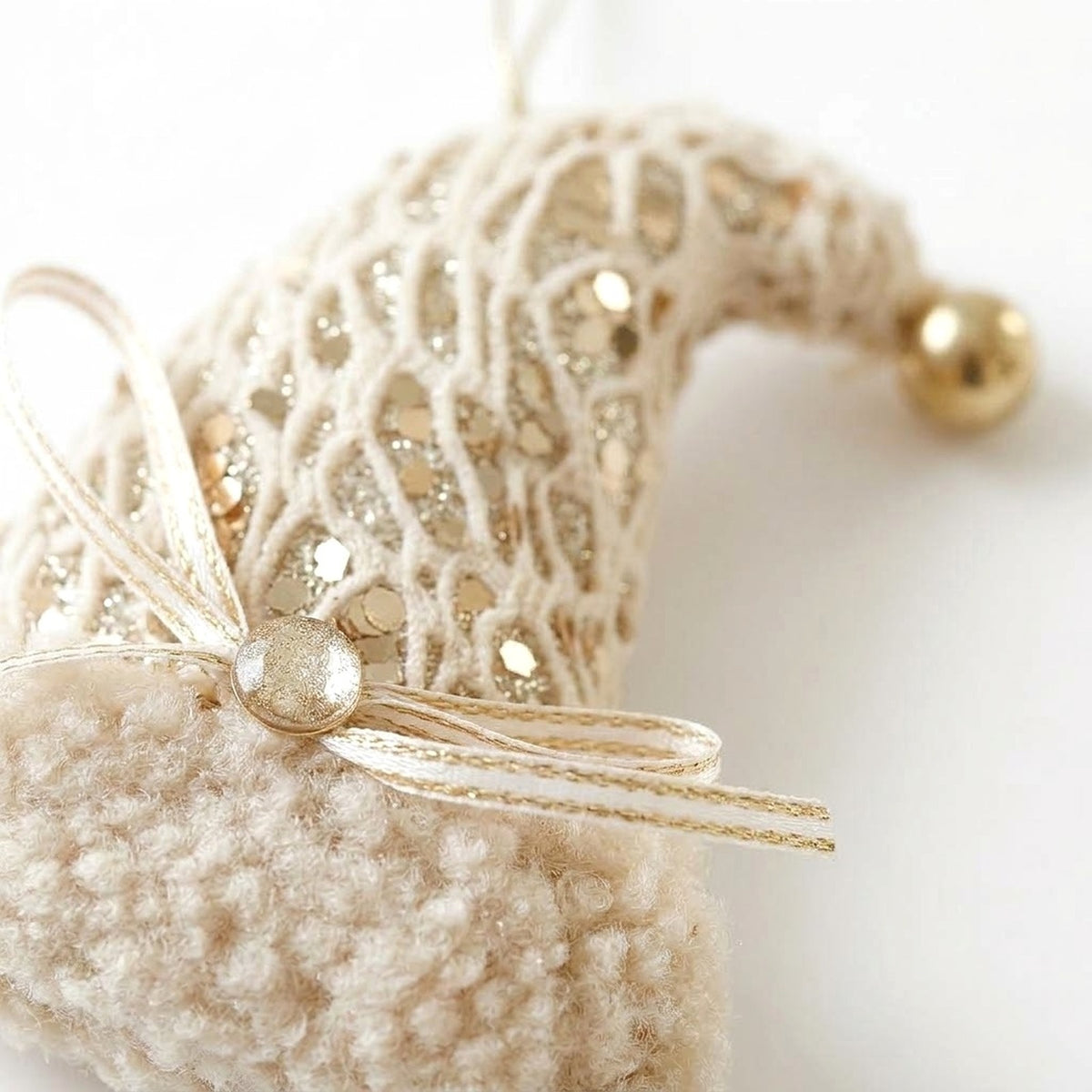 Champagne Lace Christmas Ornament – Tree, Handbag, Santa Hat, Boot or Mitten Hanging Decoration