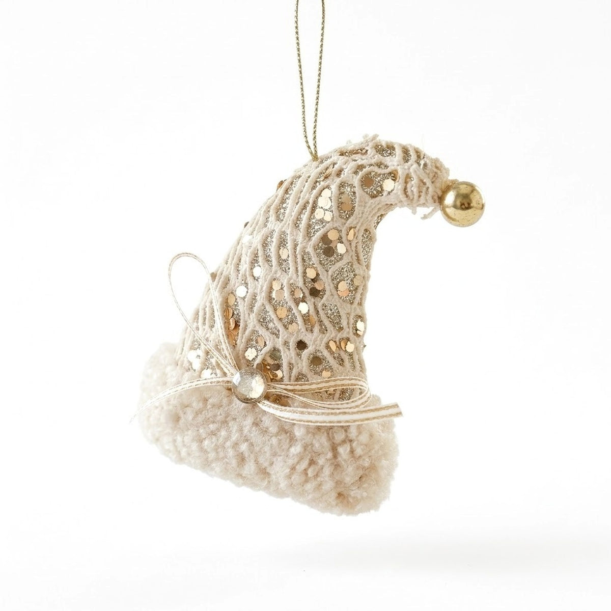 Champagne Lace Christmas Ornament – Tree, Handbag, Santa Hat, Boot or Mitten Hanging Decoration