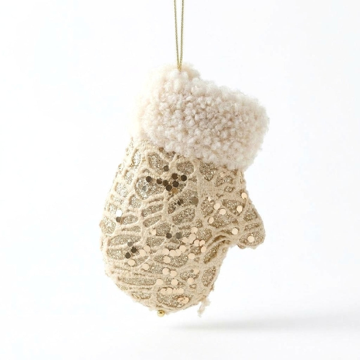 Champagne Lace Christmas Ornament – Tree, Handbag, Santa Hat, Boot or Mitten Hanging Decoration