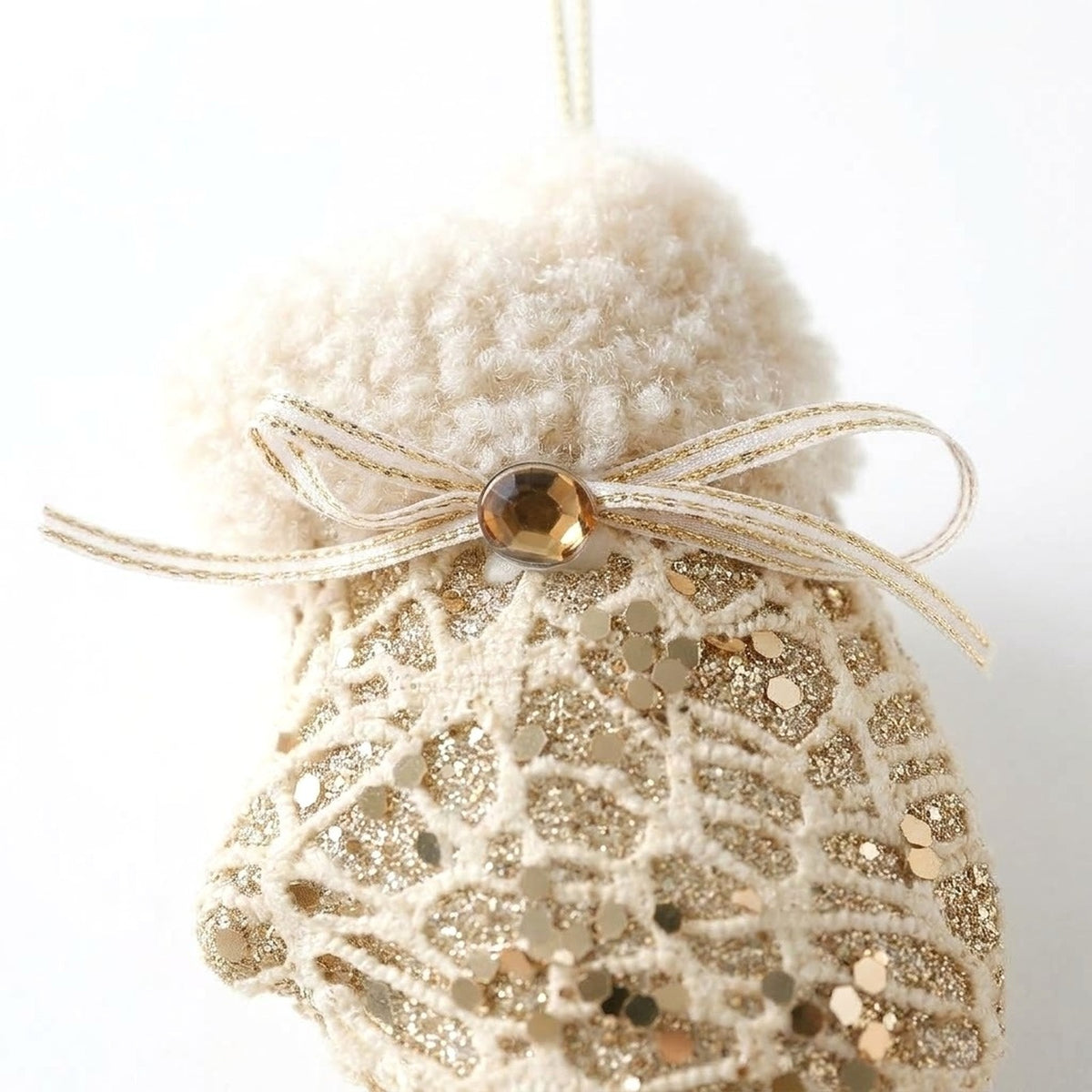 Champagne Lace Christmas Ornament – Tree, Handbag, Santa Hat, Boot or Mitten Hanging Decoration