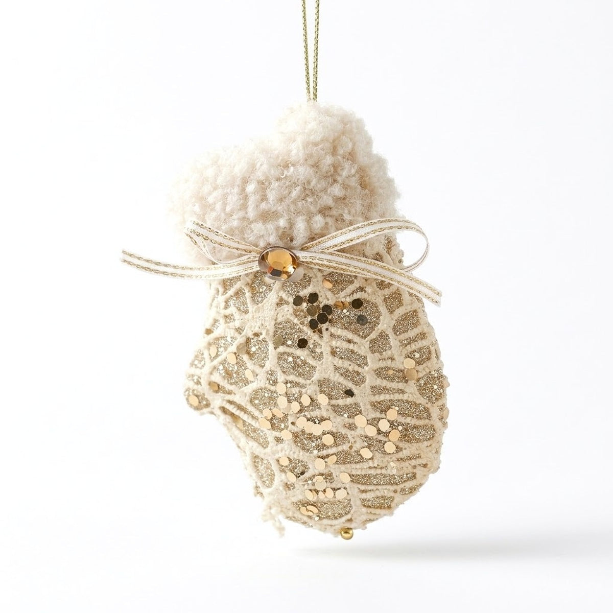 Champagne Lace Christmas Ornament – Tree, Handbag, Santa Hat, Boot or Mitten Hanging Decoration