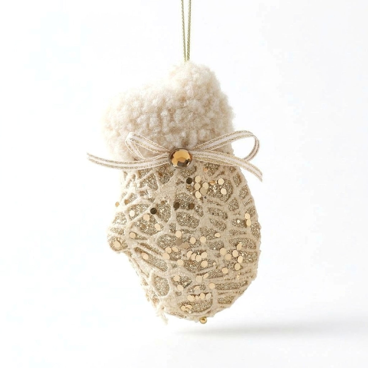 Champagne Lace Christmas Ornament – Tree, Handbag, Santa Hat, Boot or Mitten Hanging Decoration