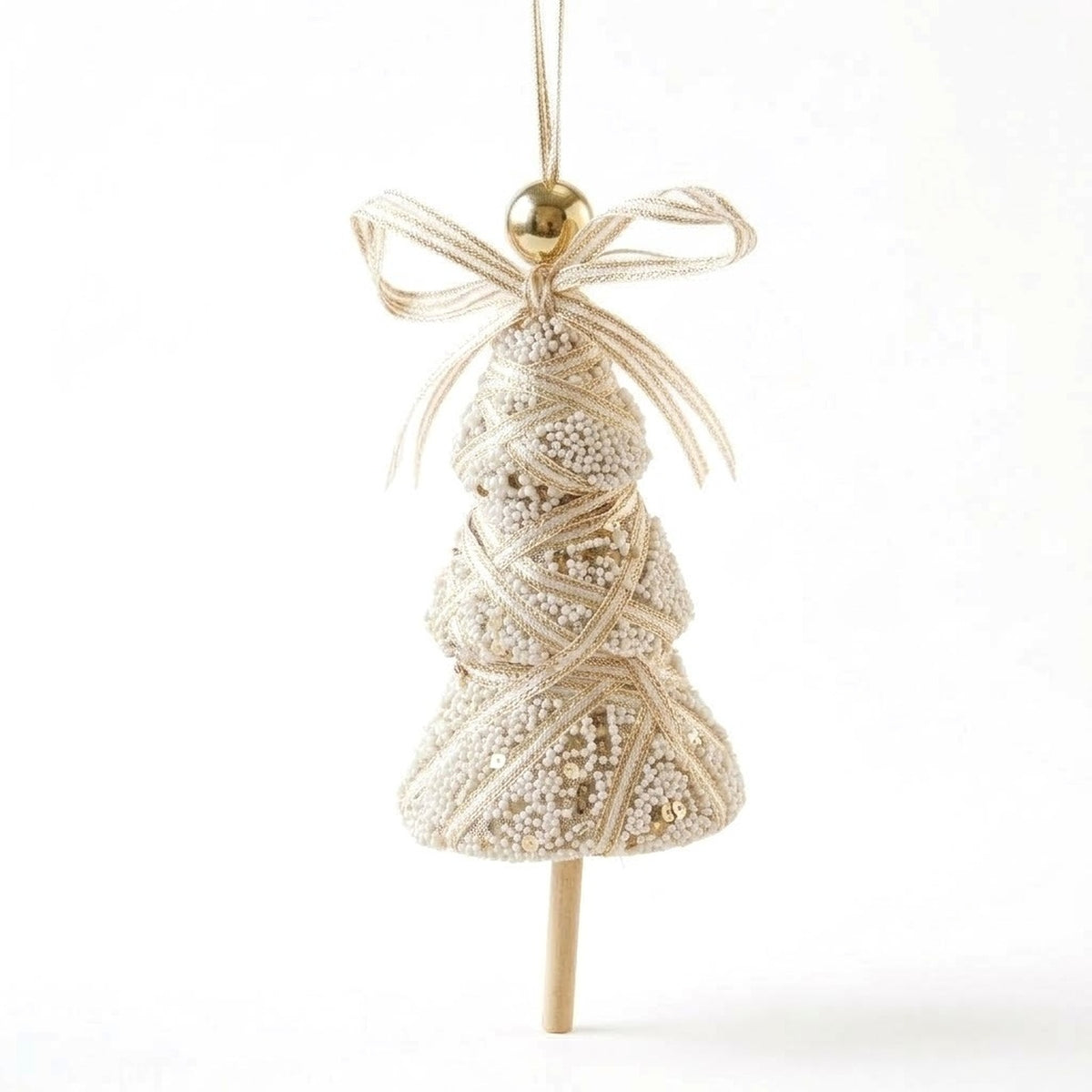 Champagne Lace Christmas Ornament – Tree, Handbag, Santa Hat, Boot or Mitten Hanging Decoration