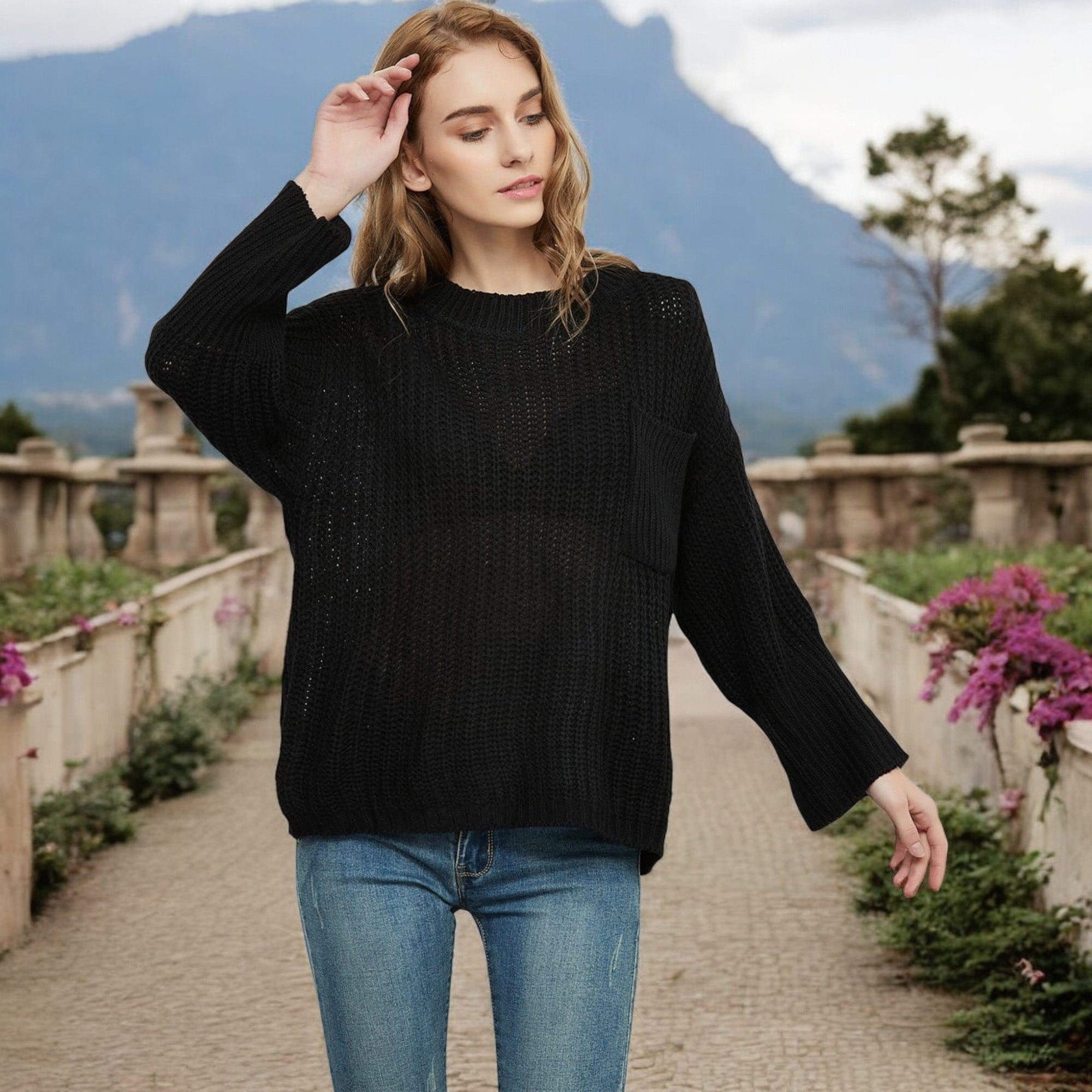 Anna-Kaci Women's Loose Knit Long Sleeve Pullover Sweater with Relaxed Fit