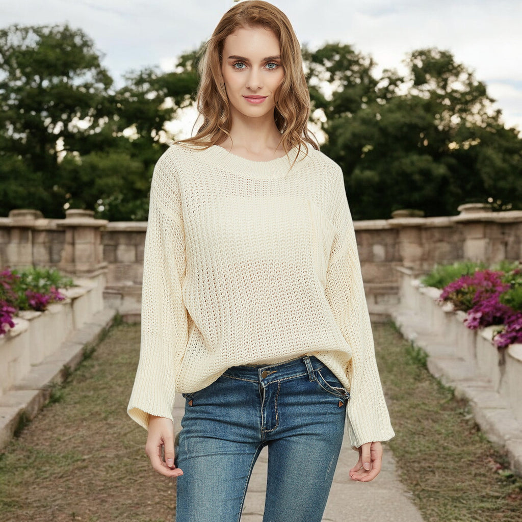 Anna-Kaci Women's Loose Knit Long Sleeve Pullover Sweater with Relaxed Fit