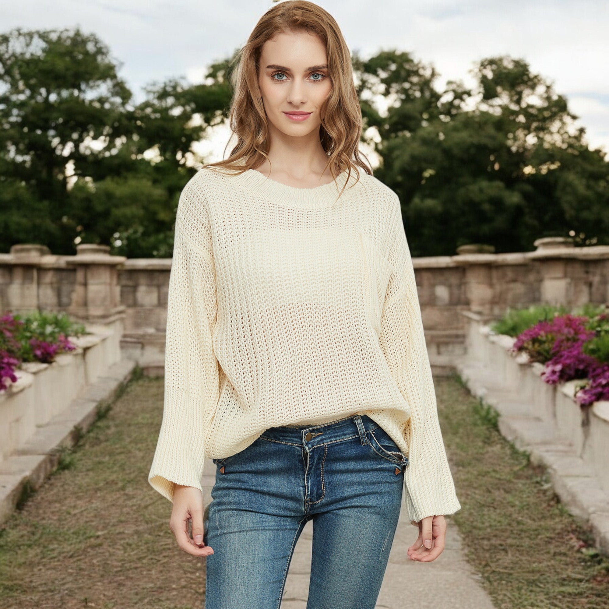 Anna-Kaci Women's Loose Knit Long Sleeve Pullover Sweater with Relaxed Fit