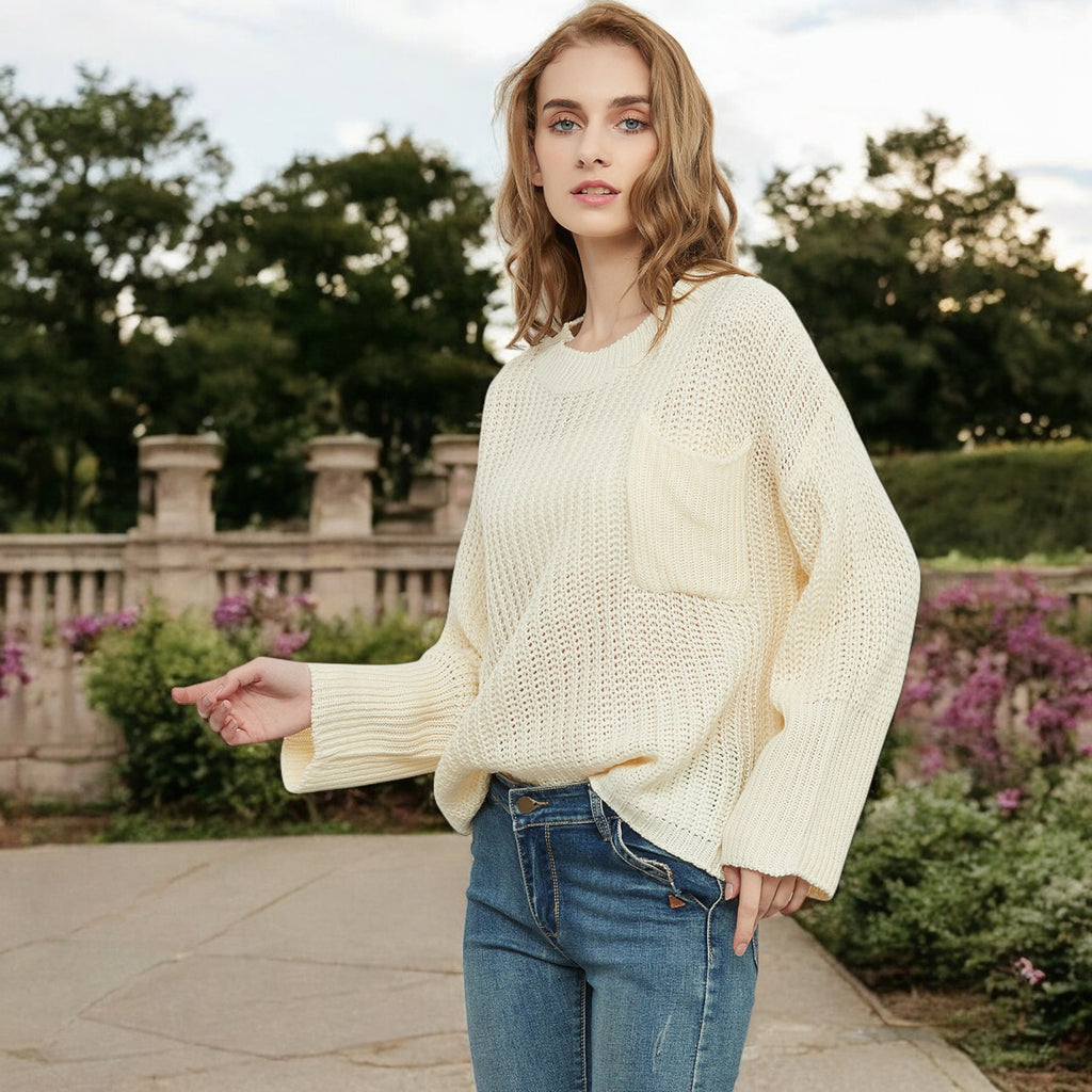 Anna-Kaci Women's Loose Knit Long Sleeve Pullover Sweater with Relaxed Fit