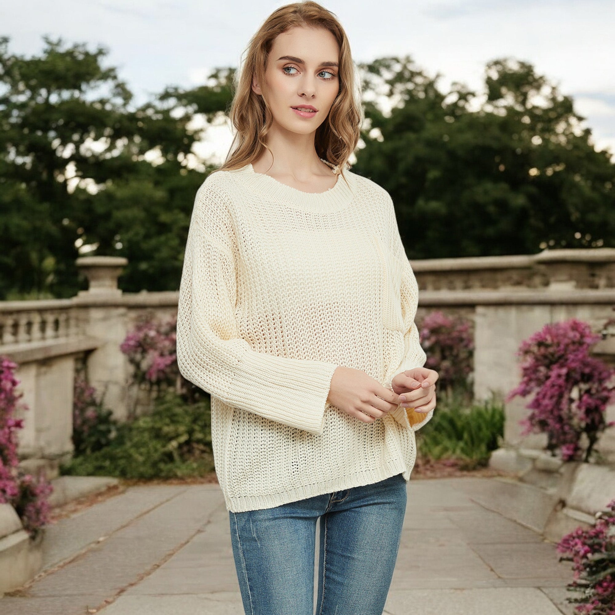 Anna-Kaci Women's Loose Knit Long Sleeve Pullover Sweater with Relaxed Fit