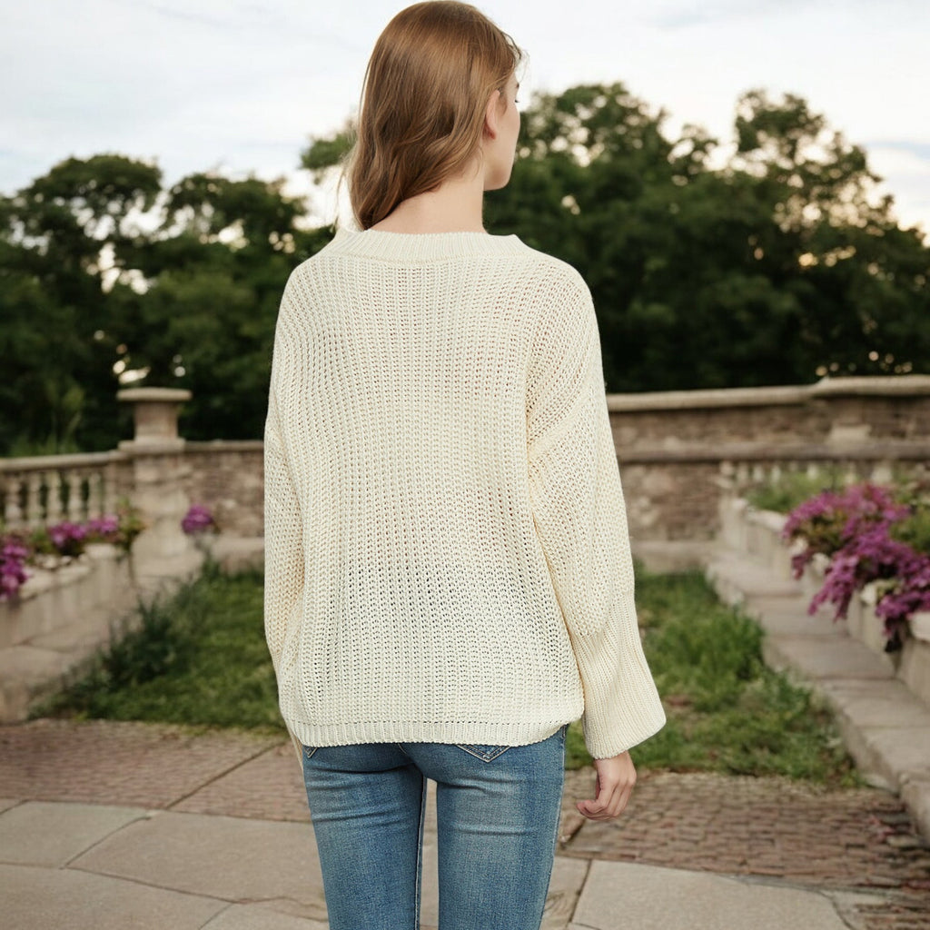 Anna-Kaci Women's Loose Knit Long Sleeve Pullover Sweater with Relaxed Fit