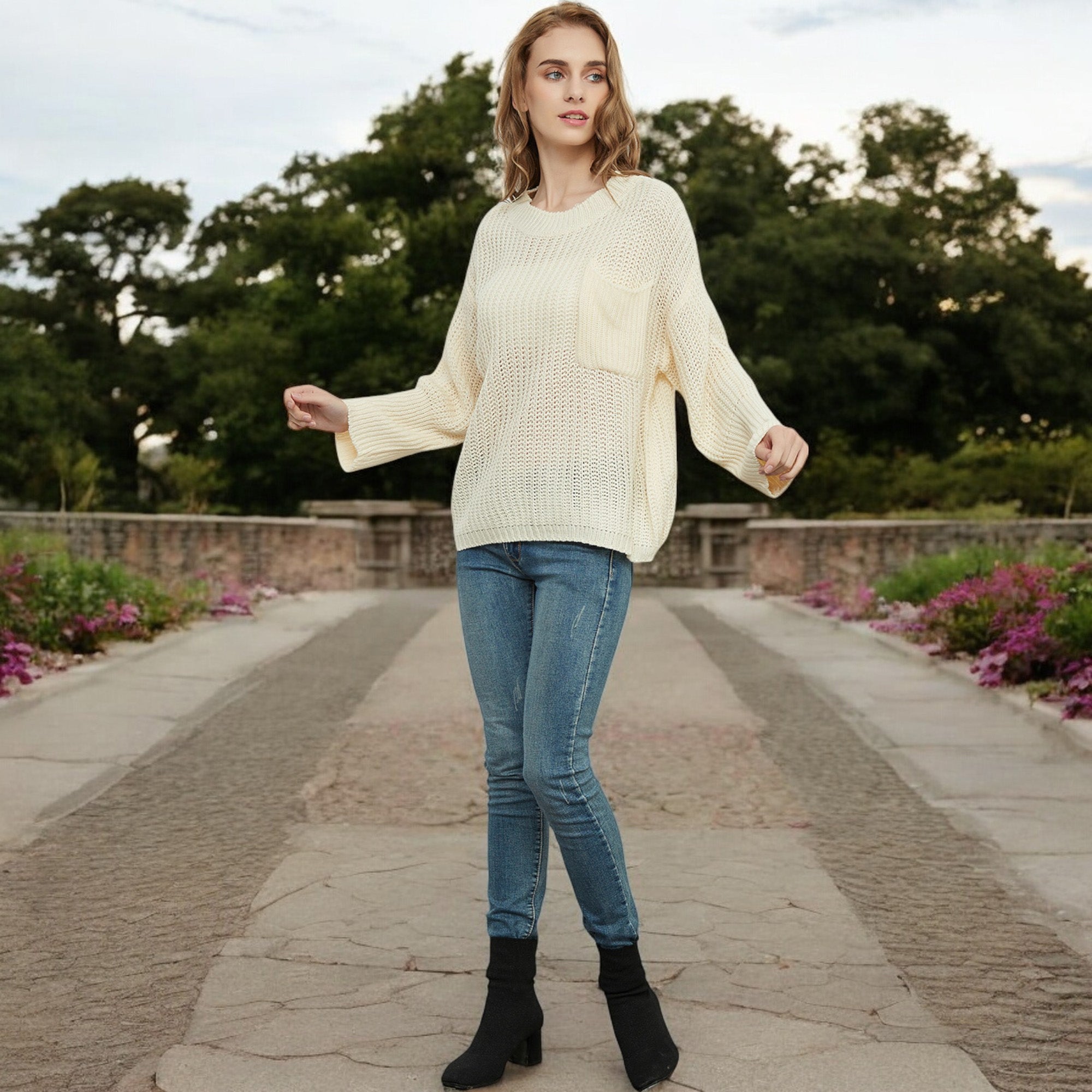 Anna-Kaci Women's Loose Knit Long Sleeve Pullover Sweater with Relaxed Fit