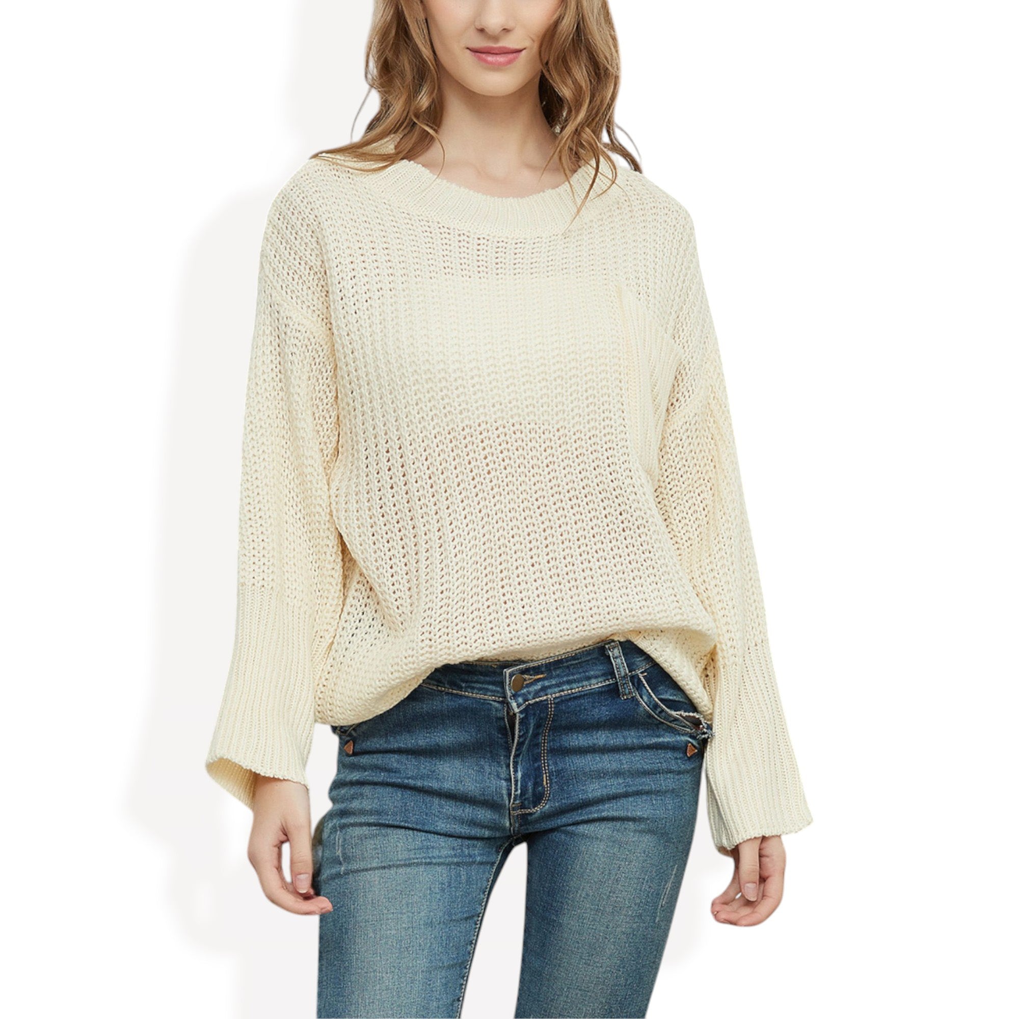 Anna-Kaci Women's Loose Knit Long Sleeve Pullover Sweater with Relaxed Fit