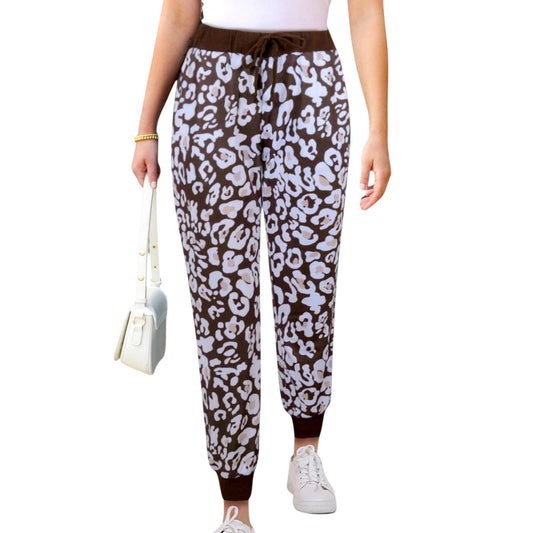 Anna-Kaci Women's Leopard Print Jogger Pants with Adjustable Drawstring Waist and Ribbed Cuffs