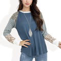 Anna-Kaci Women's Mixed Print Long Sleeve Waffle Knit Top with Contrast Sleeves