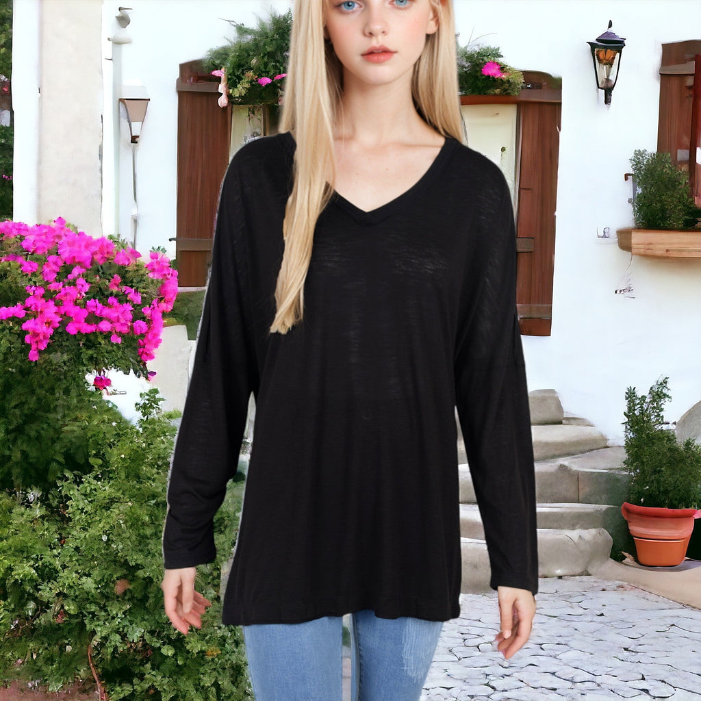 Anna-Kaci Women's V-neck Long Sleeve Tee