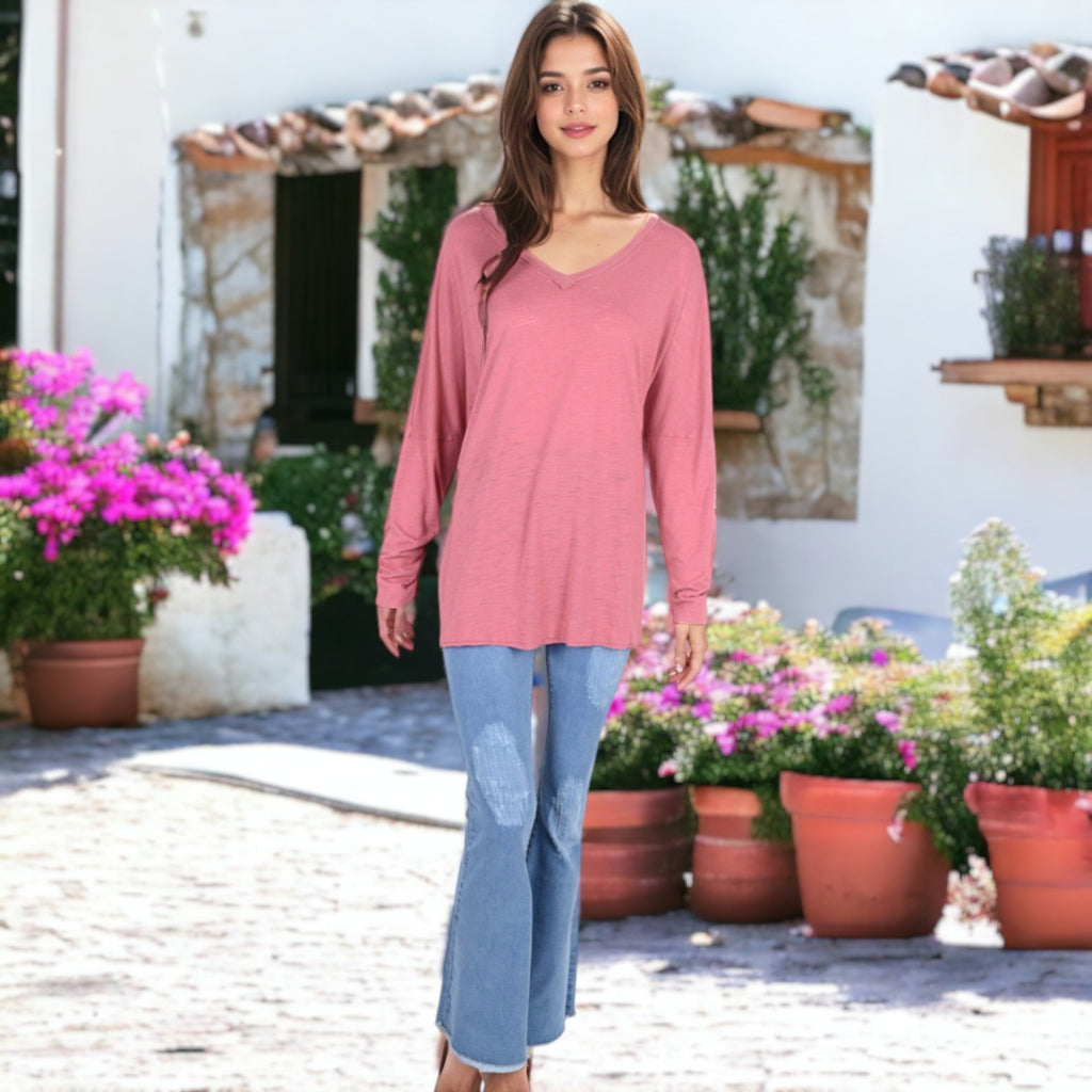 Anna-Kaci Women's V-neck Long Sleeve Tee