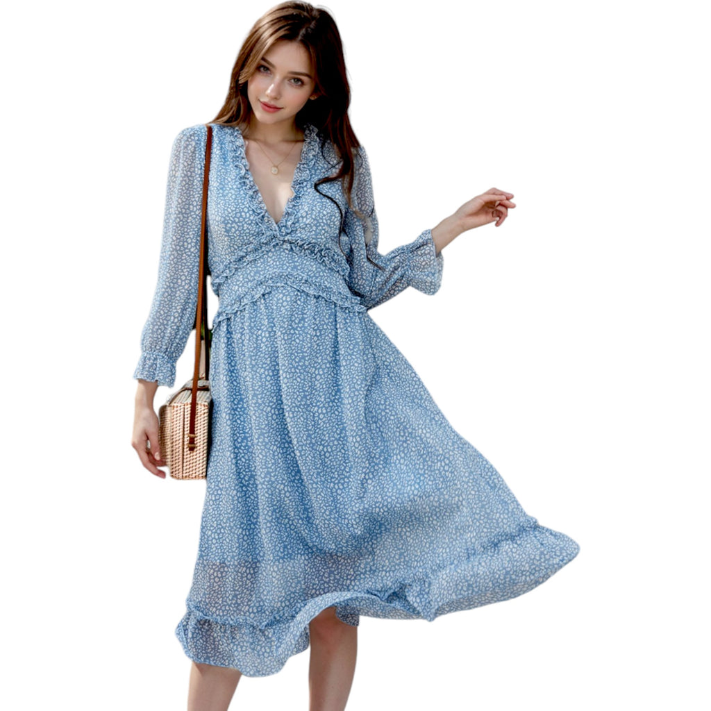 Anna-Kaci Women's Ruffle Dot Print Dress