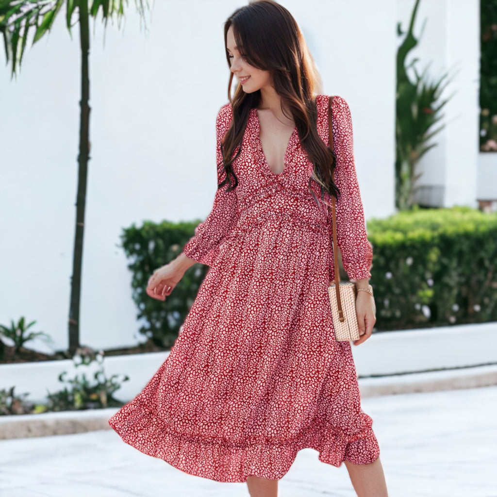Anna-Kaci Women's Ruffle Dot Print Dress