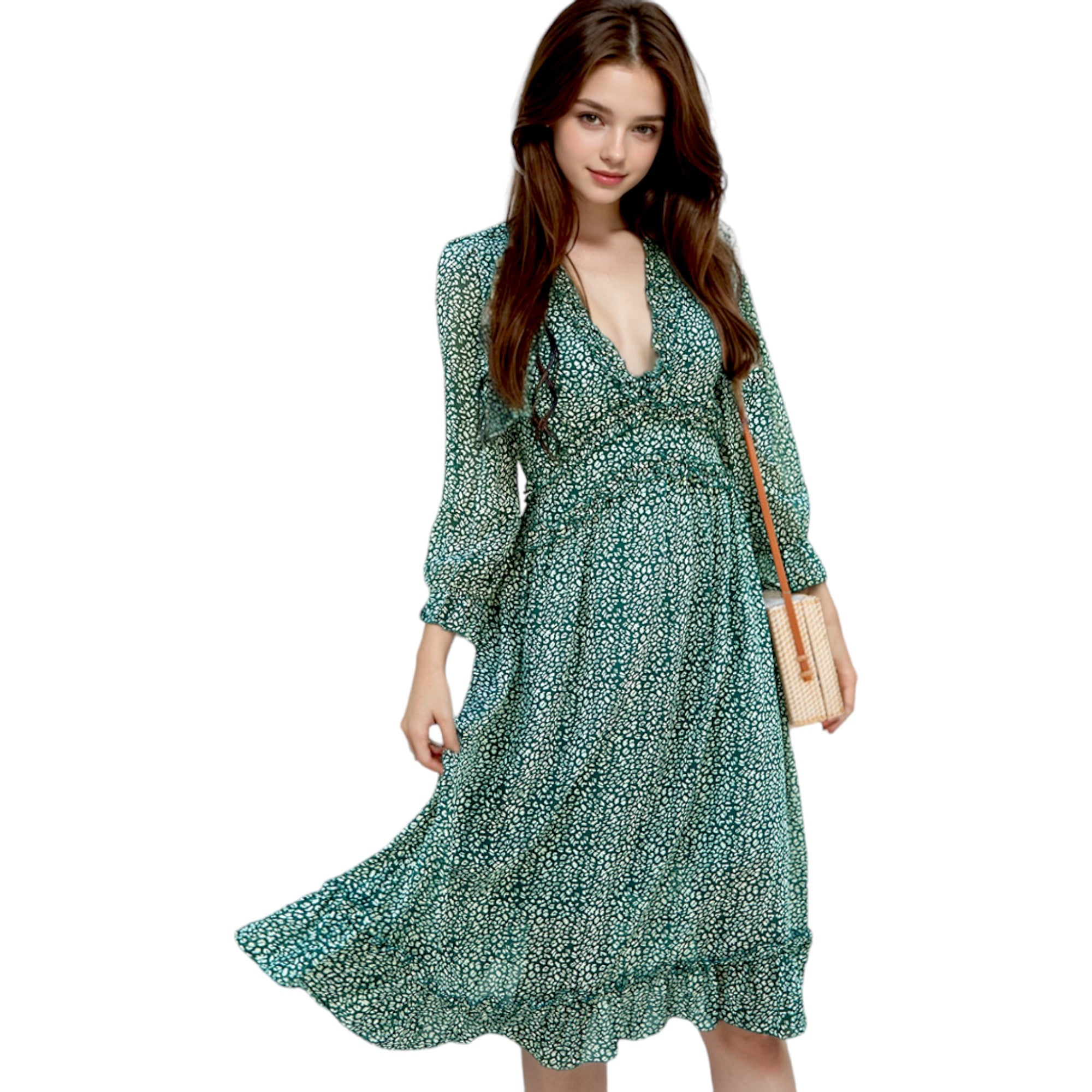 Anna-Kaci Women's Ruffle Dot Print Dress