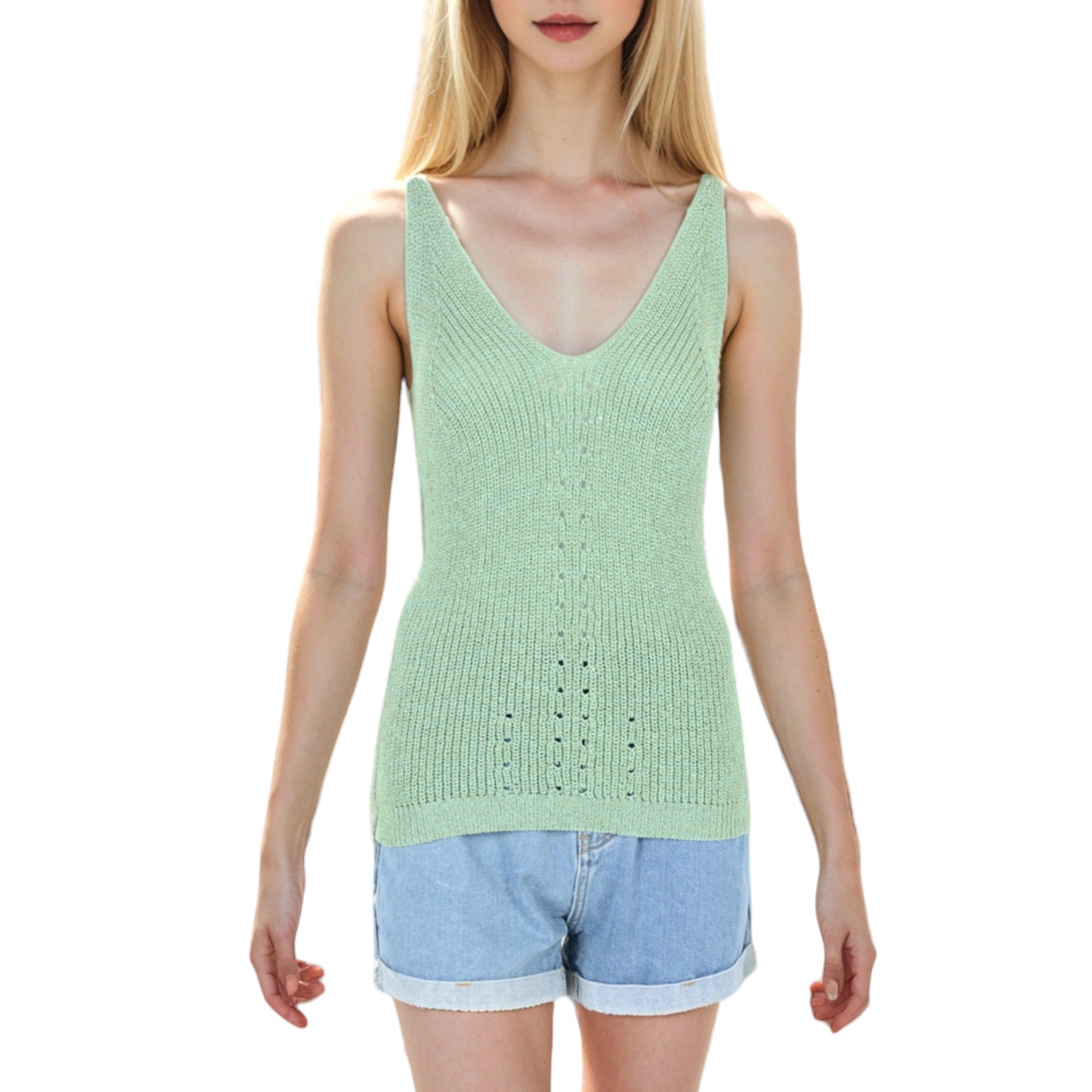 Camiseta de tirantes de punto sin mangas con escote en V para verano