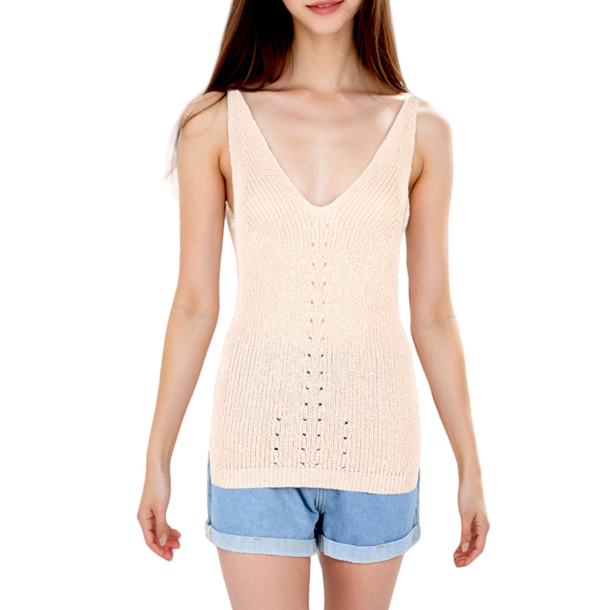 Camiseta de tirantes de punto sin mangas con escote en V para verano