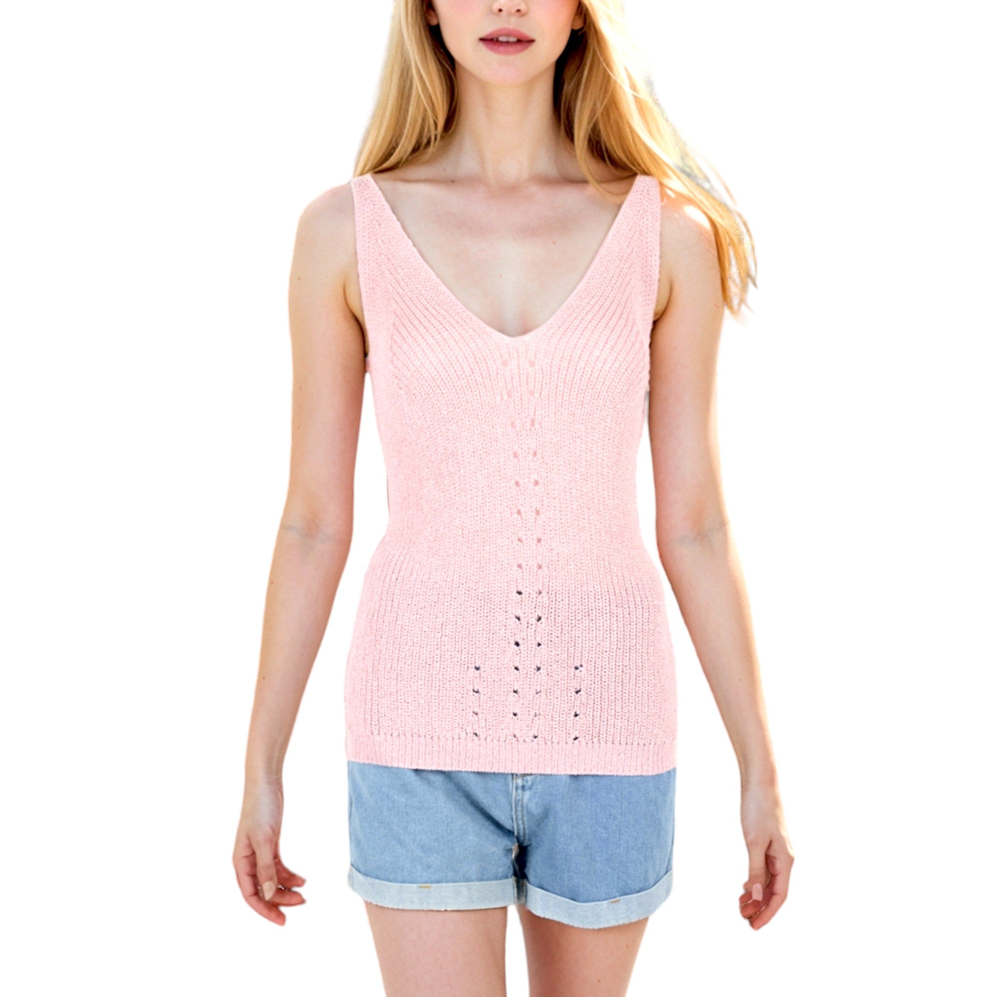 Camiseta de tirantes de punto sin mangas con escote en V para verano