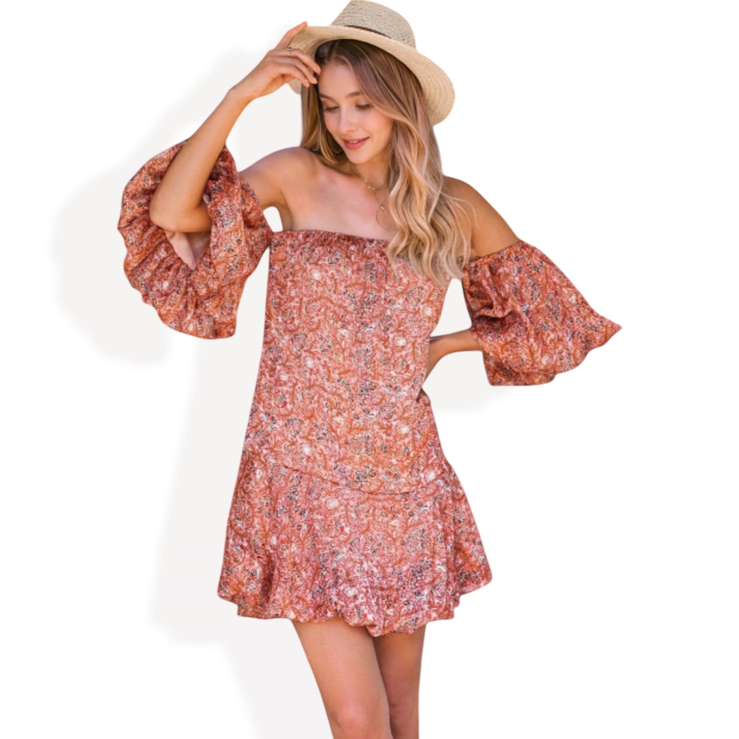 Anna-Kaci Women's Off-Shoulder Dress with Ruffled Sleeves and Hem