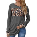Anna-Kaci Women's Long Sleeve Pullover Top with Leopard Print Chest Panel and Cuff Accents