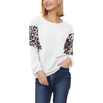 Anna-Kaci Women's Long Sleeve Sweatshirt with Leopard Print Sleeve Panels