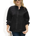 Anna-Kaci Women's Long Sleeve Button Down Blouse with Band Collar and Subtle Textured Stripe Design