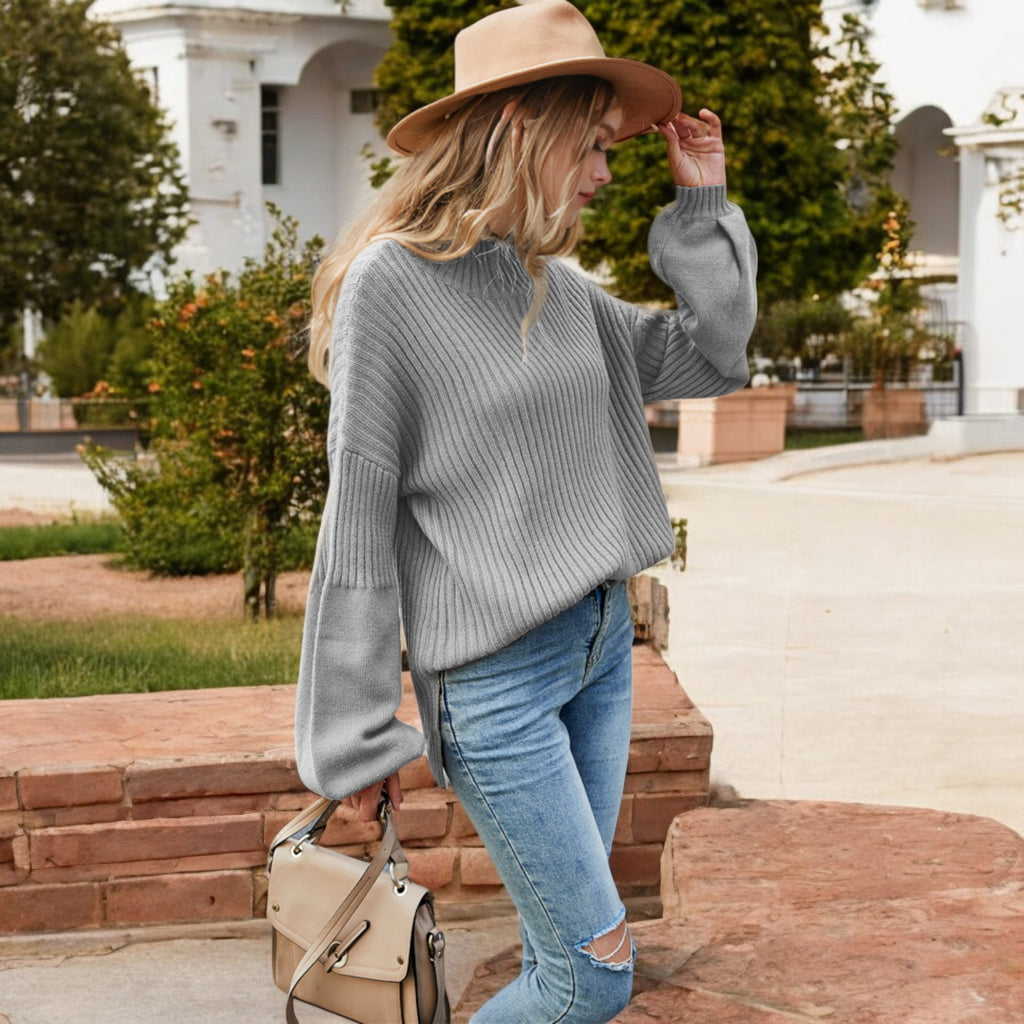 Anna-Kaci Women's Long Sleeve Ribbed Knit Sweater with Drop Shoulder Design