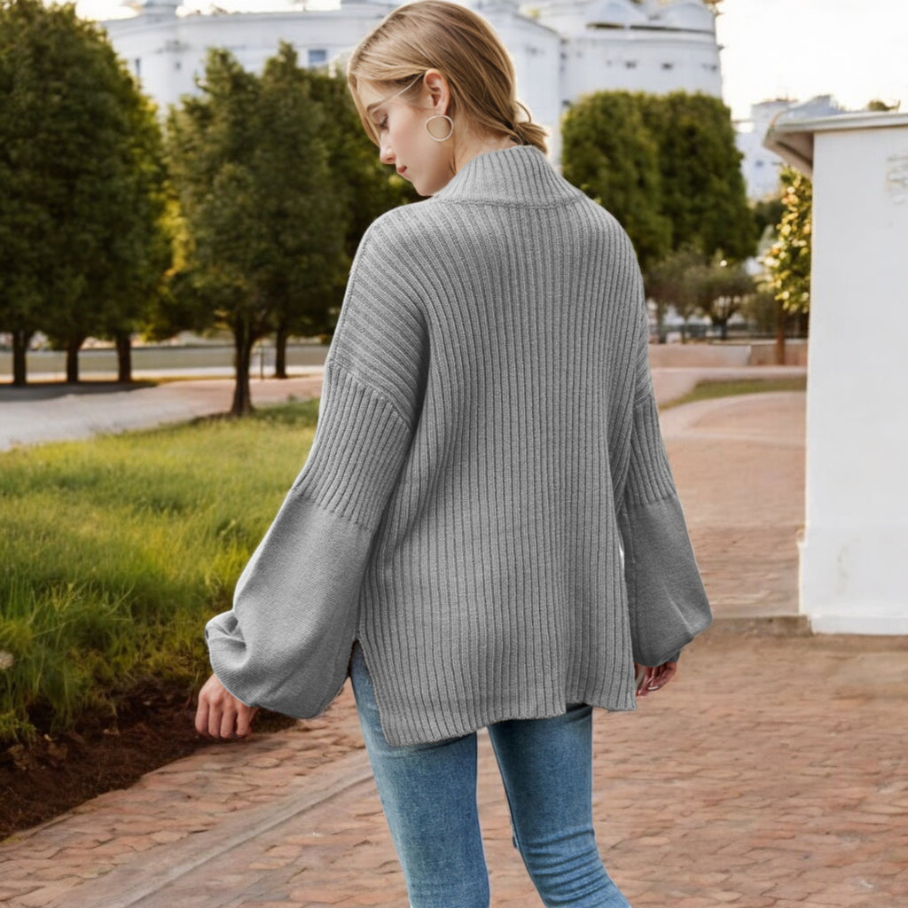 Anna-Kaci Women's Long Sleeve Ribbed Knit Sweater with Drop Shoulder Design