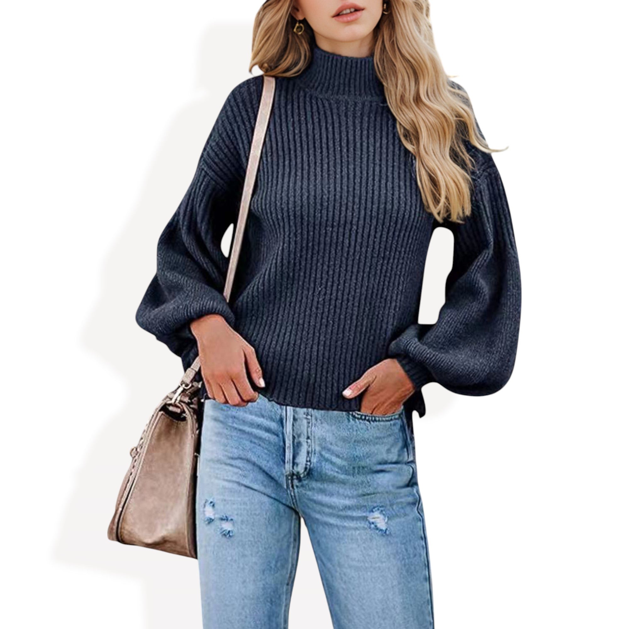 Anna-Kaci Women's Long Sleeve Ribbed Knit Sweater with Drop Shoulder Design