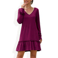 Anna-Kaci Women's Long Sleeve V Neck Ruffle Hem Mini Dress with Flowy Silhouette