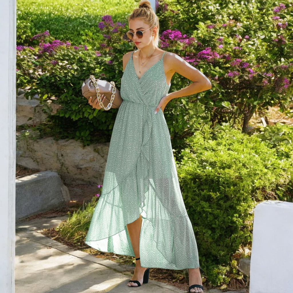 Anna-Kaci Women's Sleeveless V-Neck Wrap Maxi Dress with High-Low Hem