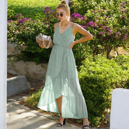 Anna-Kaci Women's Sleeveless V-Neck Wrap Maxi Dress with High-Low Hem