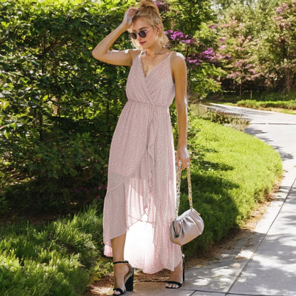 Anna-Kaci Women's Sleeveless V-Neck Wrap Maxi Dress with High-Low Hem