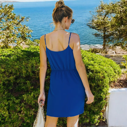 Anna-Kaci Women's Sleeveless Wrap Mini Dress with Adjustable Tie Waist