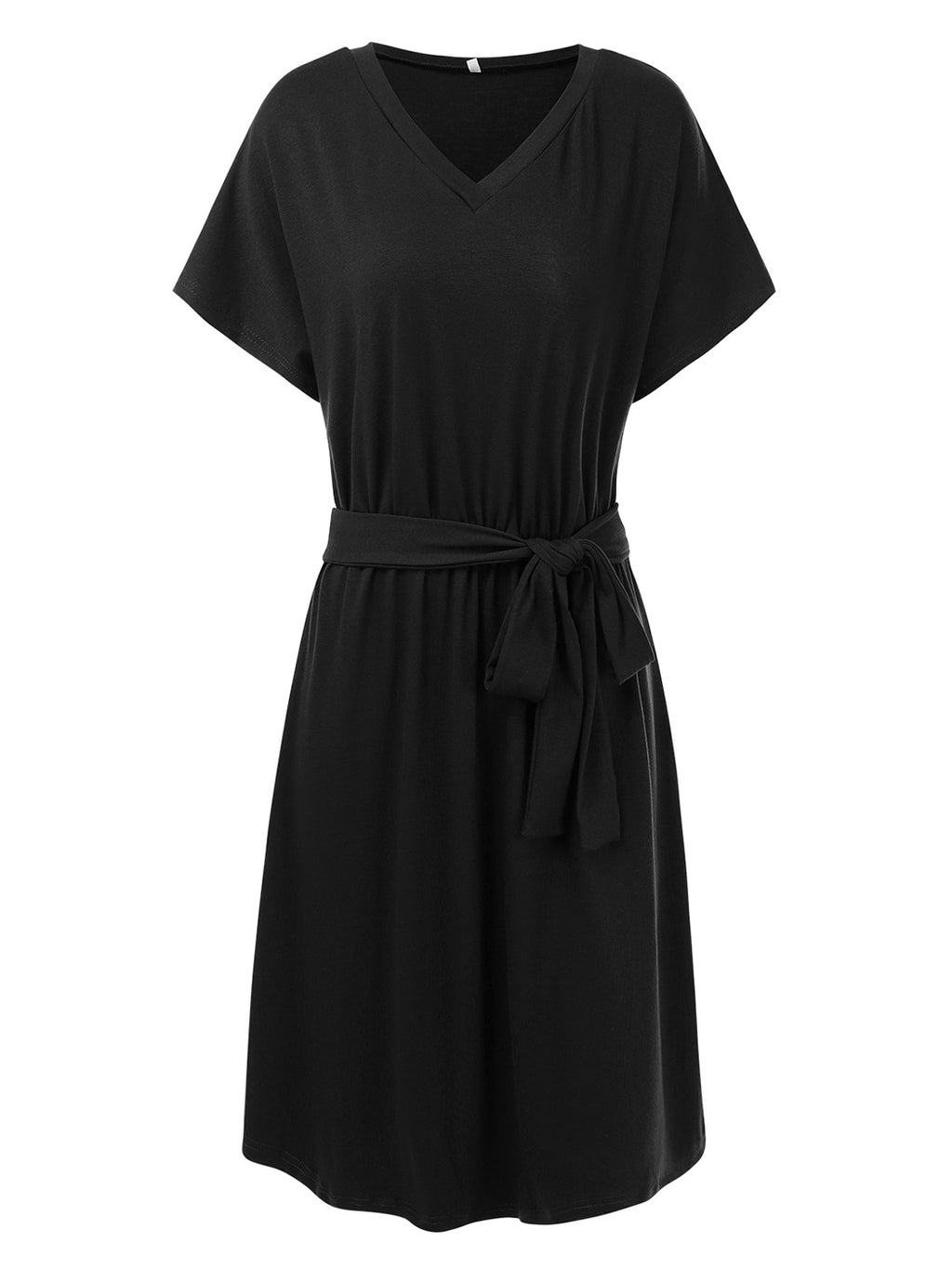 Vestido camisero de manga corta con escote en V y estampado liso de Anna-Kaci para mujer, informal, con cintura anudada
