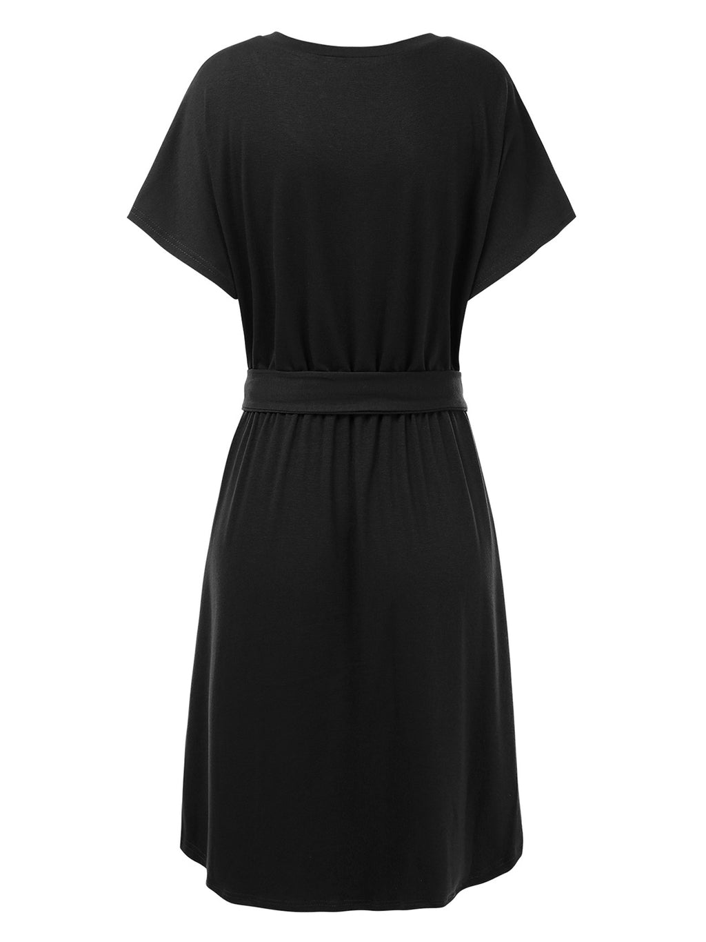 Vestido camisero de manga corta con escote en V y estampado liso de Anna-Kaci para mujer, informal, con cintura anudada