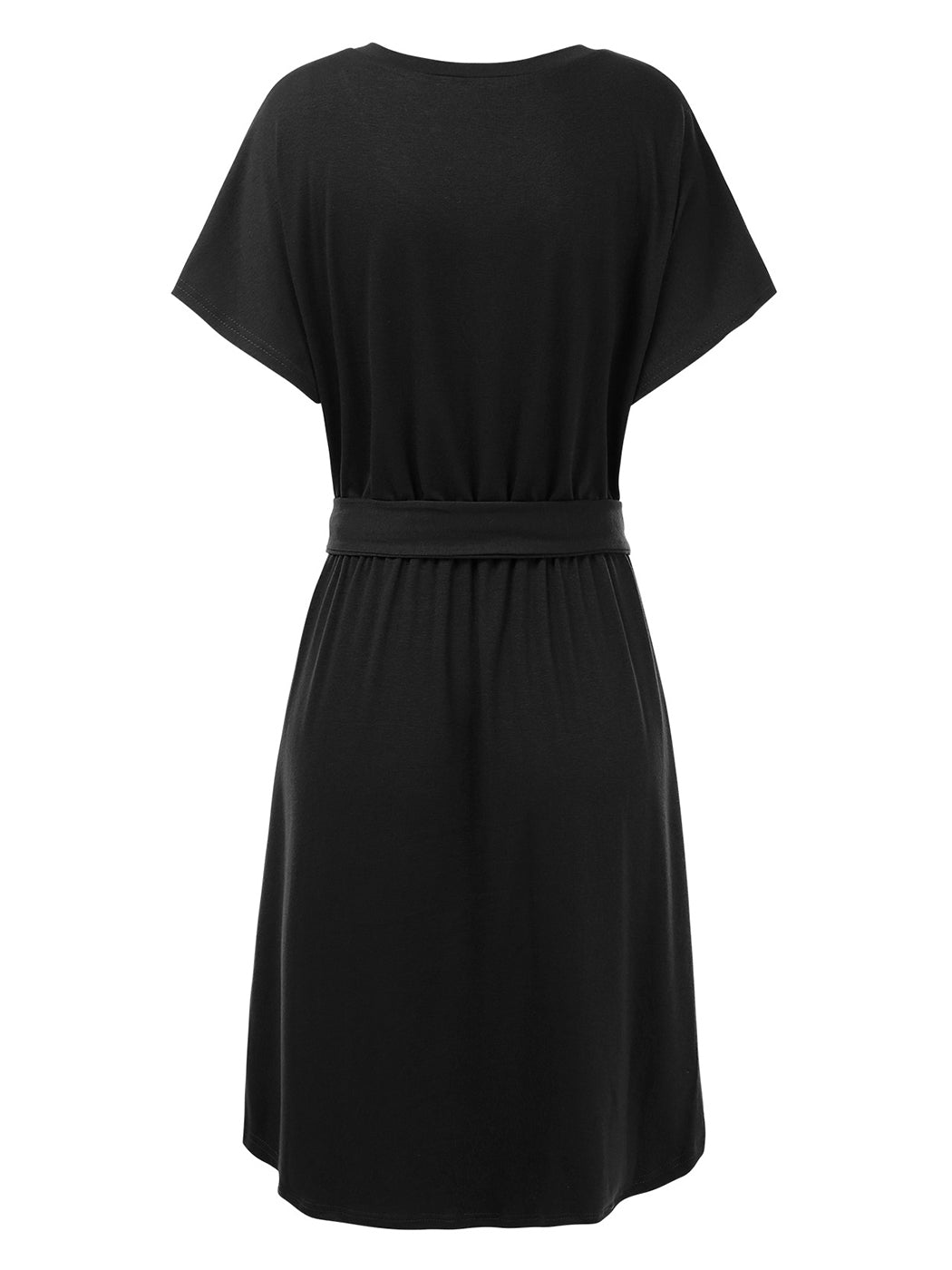 Vestido camisero de manga corta con escote en V y estampado liso de Anna-Kaci para mujer, informal, con cintura anudada