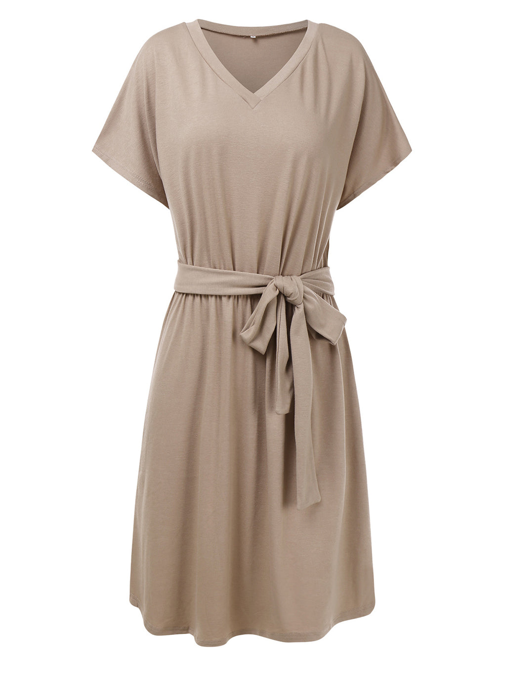Vestido camisero de manga corta con escote en V y estampado liso de Anna-Kaci para mujer, informal, con cintura anudada