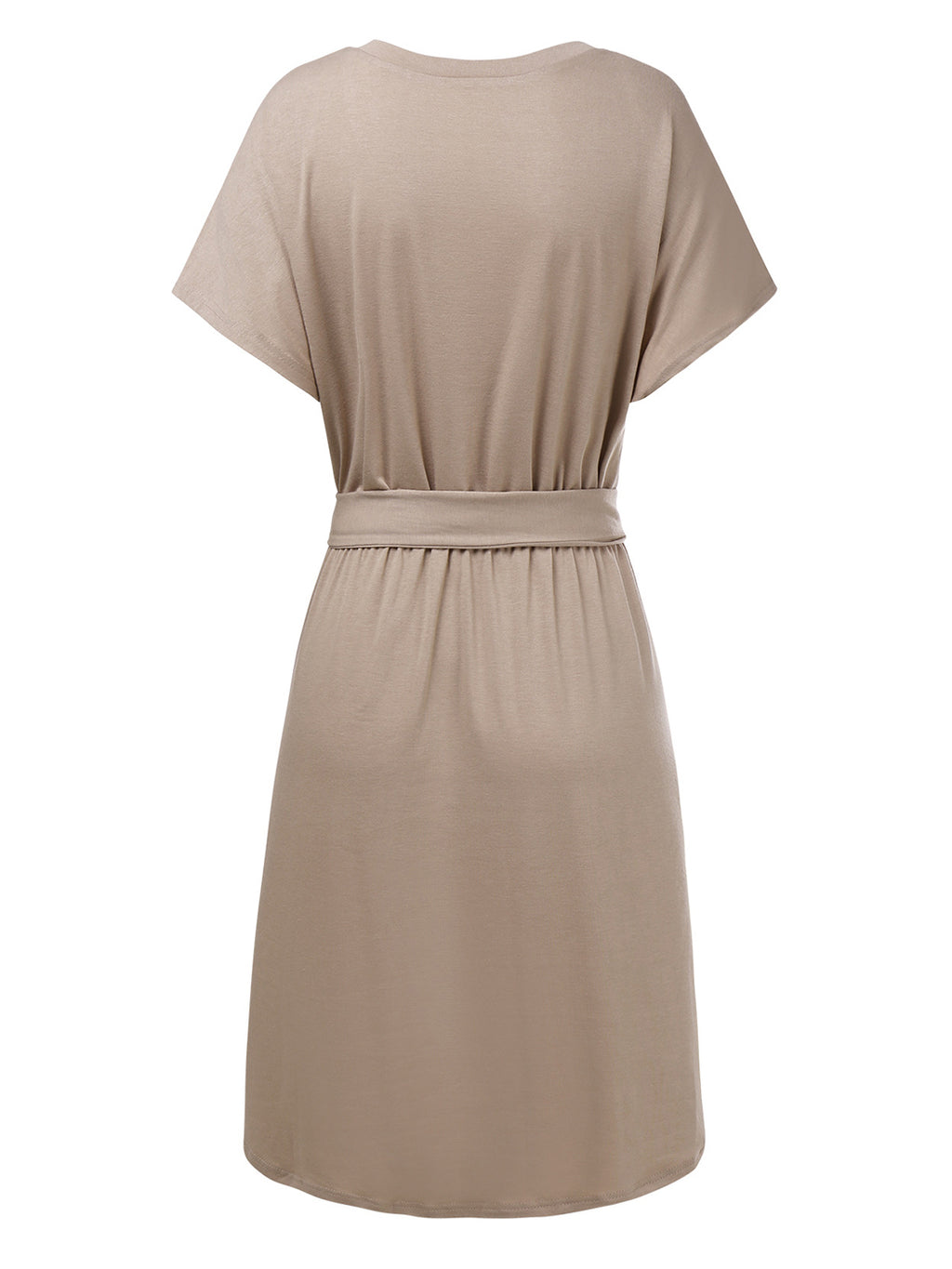 Vestido camisero de manga corta con escote en V y estampado liso de Anna-Kaci para mujer, informal, con cintura anudada