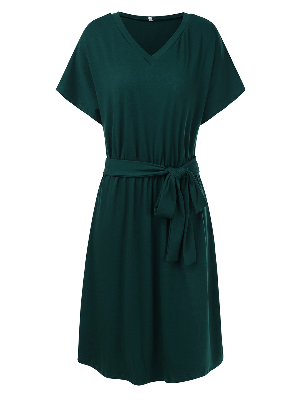 Vestido camisero de manga corta con escote en V y estampado liso de Anna-Kaci para mujer, informal, con cintura anudada