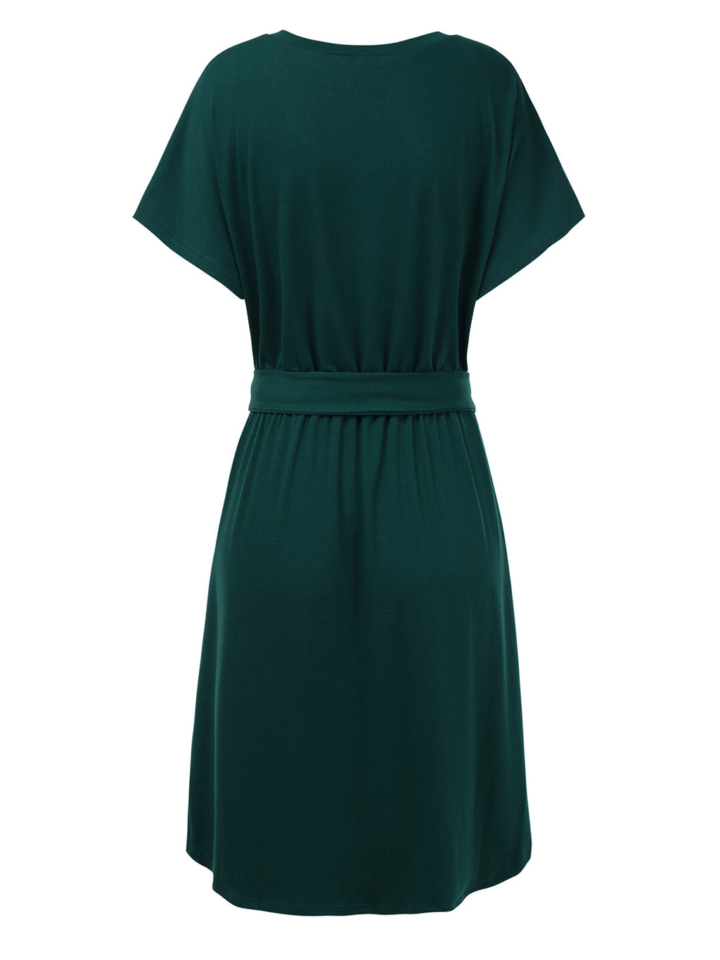 Vestido camisero de manga corta con escote en V y estampado liso de Anna-Kaci para mujer, informal, con cintura anudada